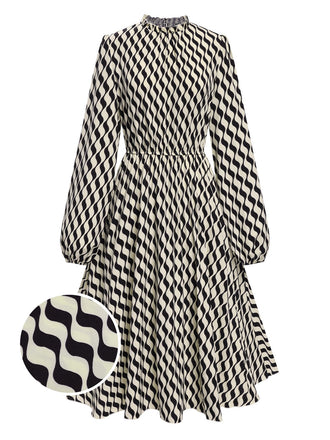 Black 1940s Balloon Sleeve Pleated Chevron Dress, vintage dress, retro fashion - perfect for women who love vintage and retro fashion