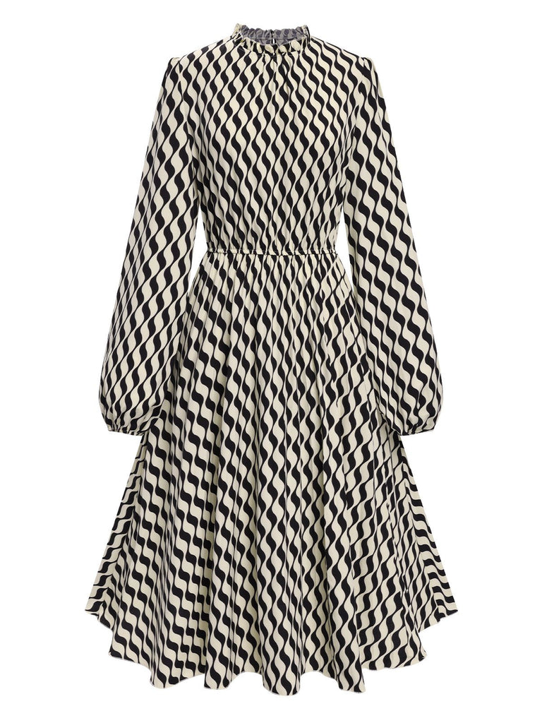 Black 1940s Balloon Sleeve Pleated Chevron Dress, vintage dress, retro fashion - perfect for women who love vintage and retro fashion