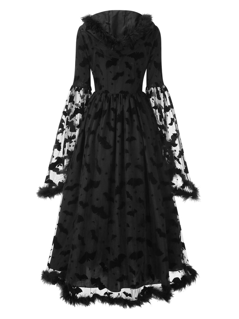[Pre-Sale] Black 1940s Bat Mesh Raw Hem Witch Cape Dress, vintage dress, retro fashion - perfect for women who love vintage and retro fashion