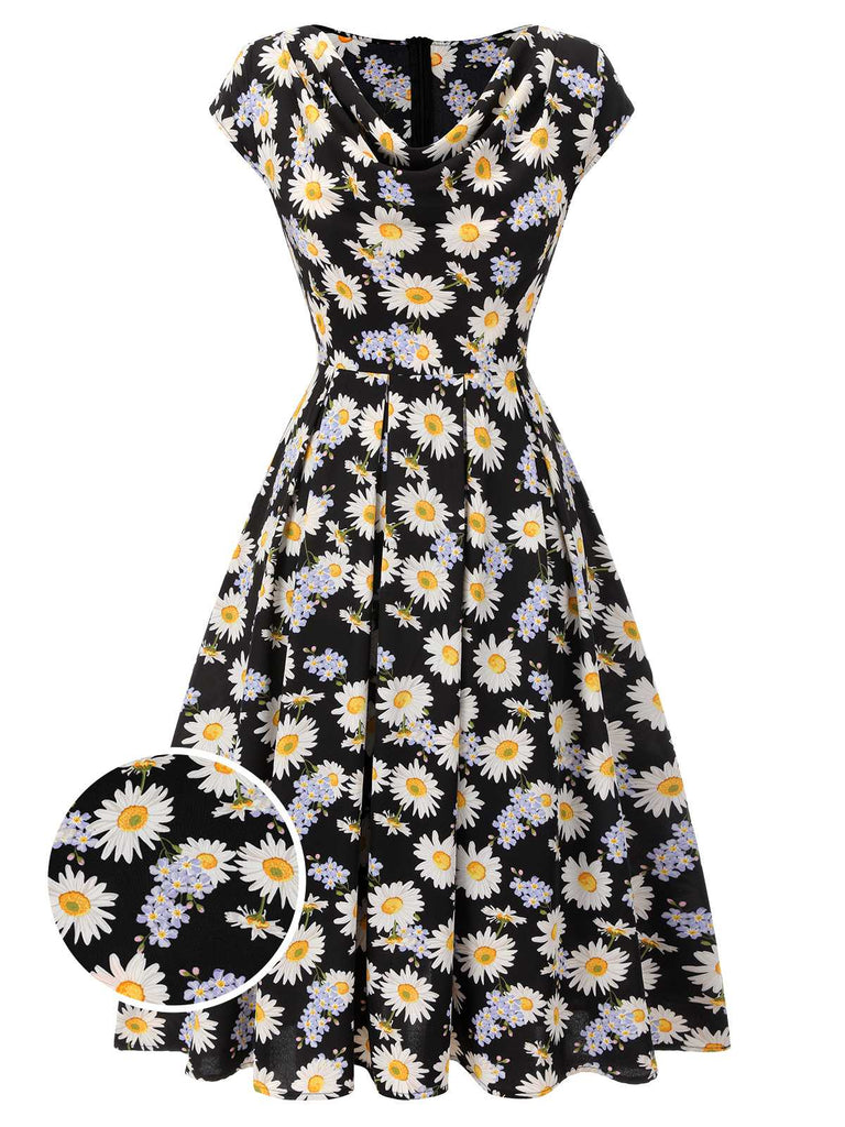 Black 1940s Cap Sleeve Daisy Dress: timeless style reimagined