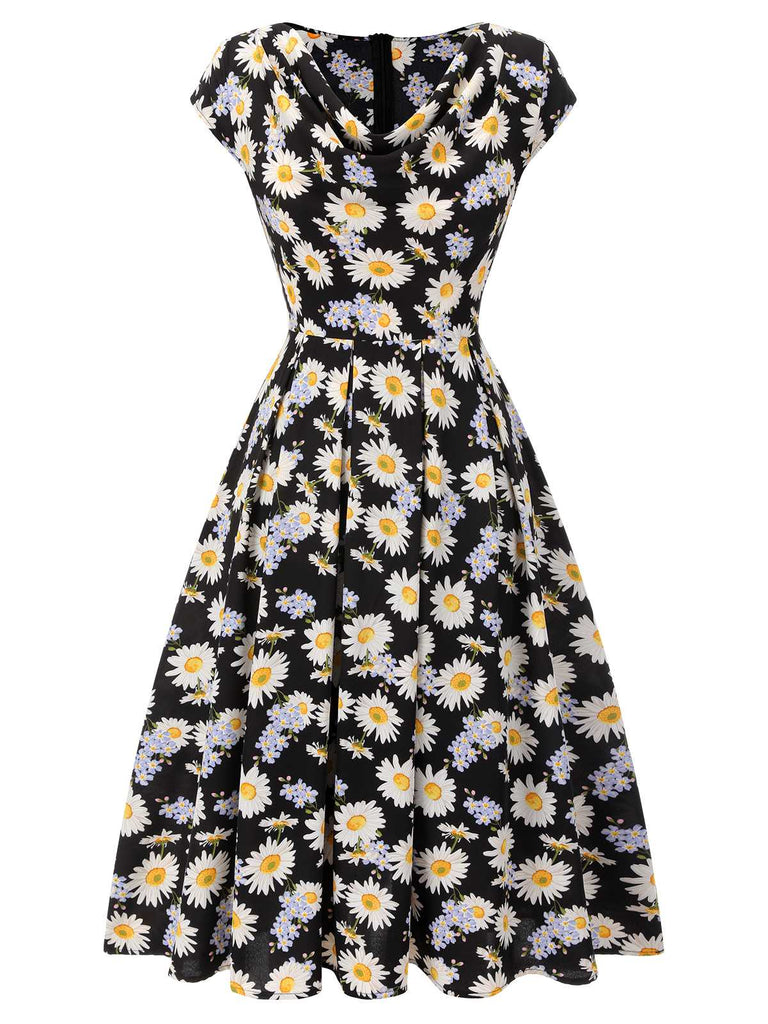 Black 1940s Cap Sleeve Daisy Dress — vintage elegance for the modern woman