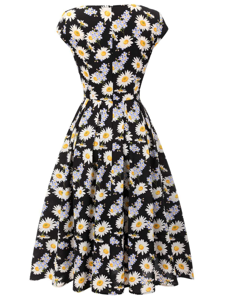 Black 1940s Cap Sleeve Daisy Dress — vintage elegance for the modern woman