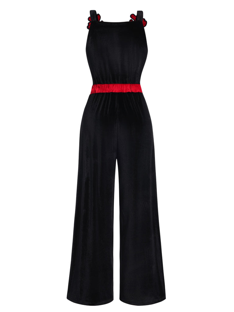 Black 1940s Christmas Elk Plush Velvet Jumpsuit, vintage romper, retro jumpsuit - perfect for women who love vintage and retro fashion