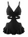 Black 1940s Criss-Cross Cutout Ruffle One-Piece Swimsuit - vintage swimsuit, pin-up swimwear for vintage lovers