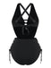 Black 1940s Crisscross Cutout Lace-Up Tankini Set | vintage fashion, retro style, classic elegance - perfect for retro fashion enthusiasts