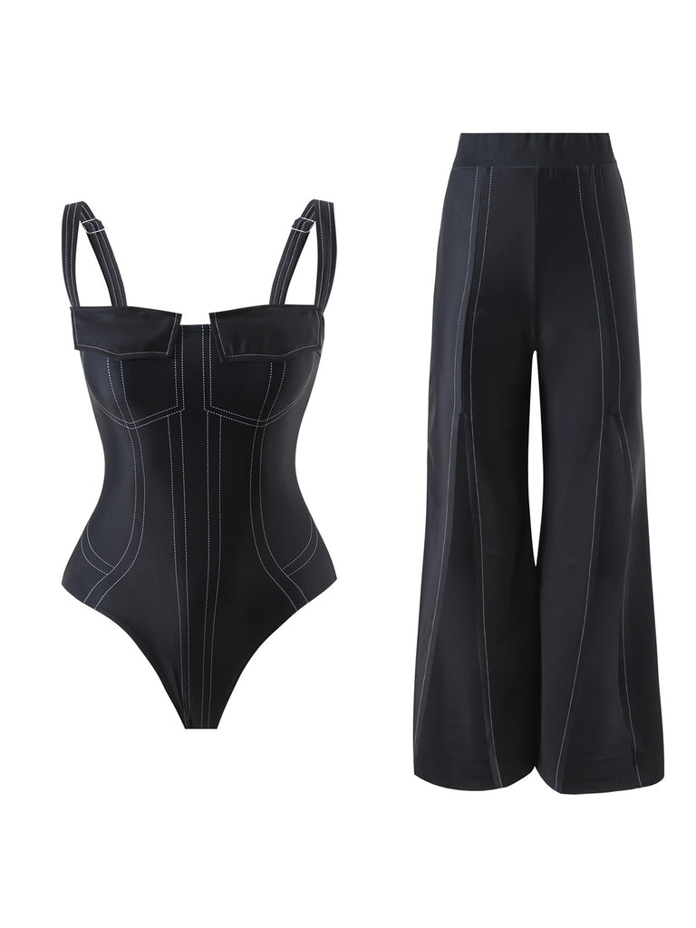 Black 1940s Gothic Straps Pants: 1940s power dressing, reimagined