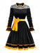 Black 1940s Lapel Bow Patchwork Dress - vintage dress, retro fashion, classic black