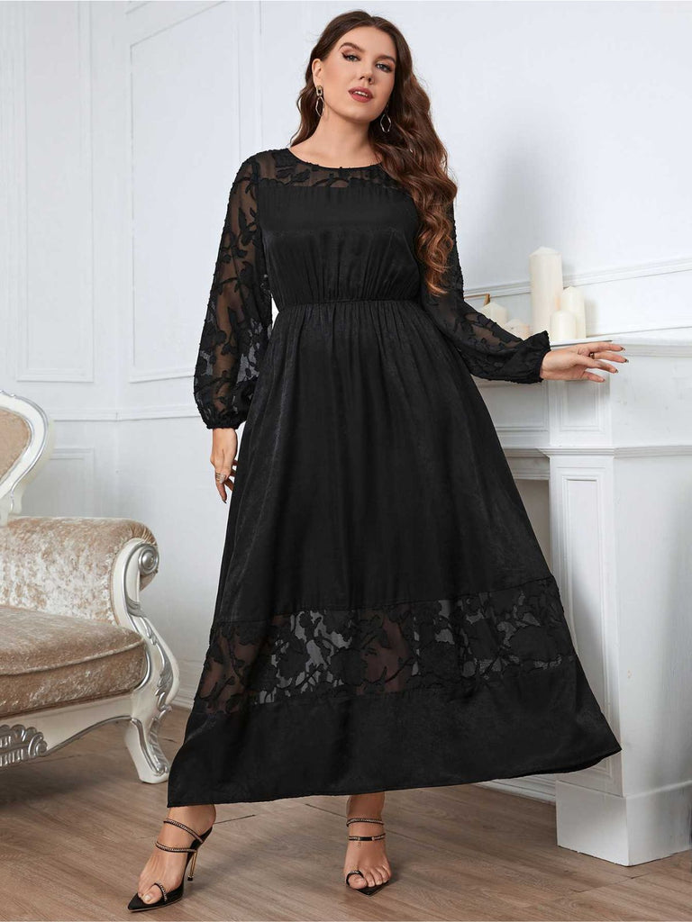 Black 1940s Long Sleeve Solid Lace Dress: timeless style reimagined