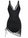 Black 1940s Mesh Bodycon Patchwork One Piece Swimsuit