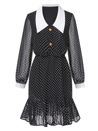 Black 1940s Polka Dot Contrast Collar Dress, vintage dress, retro fashion - perfect for women who love vintage and retro fashion