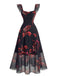 Pink 1940s Floral Square Neck Ruffle Dress 2