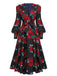 Black 1940s Rose Lantern Sleeved Lace-Up Dress — vintage elegance for the modern woman