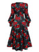 Black 1940s Rose Lantern Sleeved Lace-Up Dress — vintage elegance for the modern woman