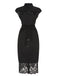 She slips into this Black 1940s Solid Lace Shirt Collar Belted Dress and suddenly it's a 1940s daydream