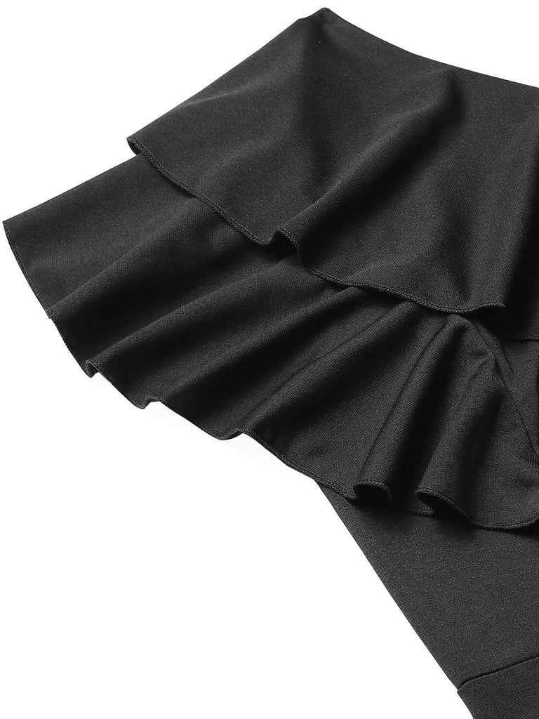 Black 1940s Solid One Shoulder Jumpsuit, vintage romper, retro jumpsuit - perfect for women who love vintage and retro fashion