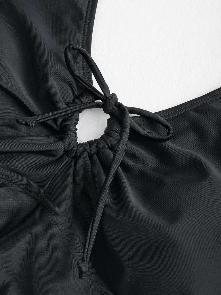 Black 1940s Solid Ruffle Sleeves One-Piece Swimsuit — because 1940s glamour never goes out of style