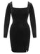 [Plus Size] Black 1940s Solid Square Neck Velvet Dress, vintage dress, retro fashion - perfect for women who love vintage and retro fashion