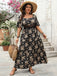 Black 1940s Square Neck Floral Short Sleeve Dress - vintage dress, retro fashion, classic black