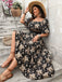 Black 1940s Square Neck Floral Short Sleeve Dress - vintage dress, retro fashion, classic black