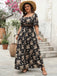 Black 1940s Square Neck Floral Short Sleeve Dress - vintage dress, retro fashion, classic black