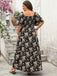 Black 1940s Square Neck Floral Short Sleeve Dress - vintage dress, retro fashion, classic black