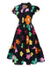 Black 1940s V-Neck Colorful Floral Dress: where 1940s romance meets her modern spirit