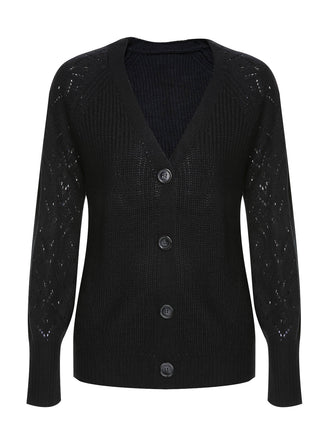 She finds her 1940s story in this Black 1940s V-Neck Knitted Button Sweater