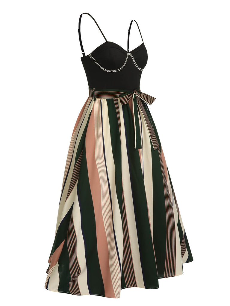Black 1940s Waist Tie Stripe Straps Dress, vintage dress, retro fashion - perfect for women who love vintage and retro fashion