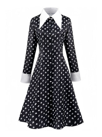 Black 1940s Wednesday Addams Style Dress - vintage dress, retro fashion, classic black
