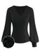 Black 1950S V-Neck Lantern Sleeve Knitted Top - vintage fashion, retro style, classic black