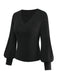 Black 1950S V-Neck Lantern Sleeve Knitted Top - vintage fashion, retro style, classic black