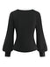 Black 1950S V-Neck Lantern Sleeve Knitted Top - vintage fashion, retro style, classic black