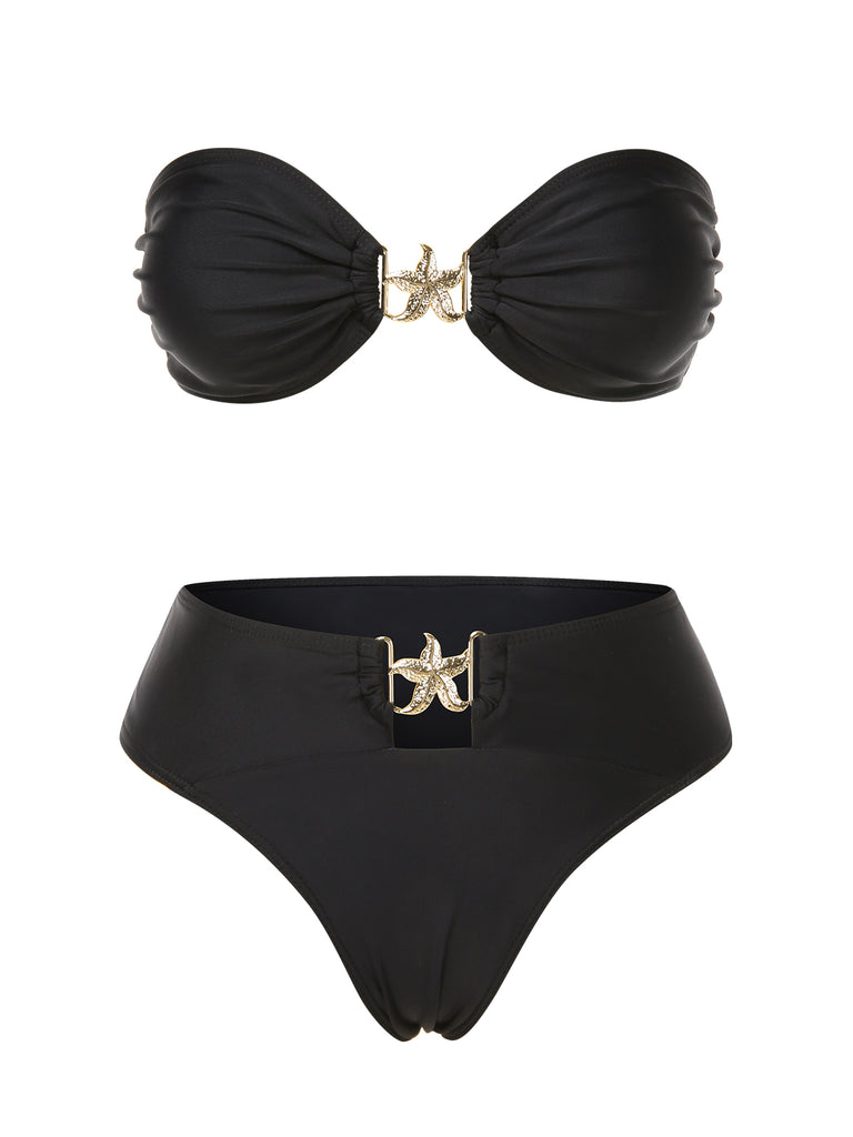 Black 1950s Bandeau Starfish Bikini Set, vintage swimsuit, pin-up swimwear - perfect for women who love vintage and retro fashion