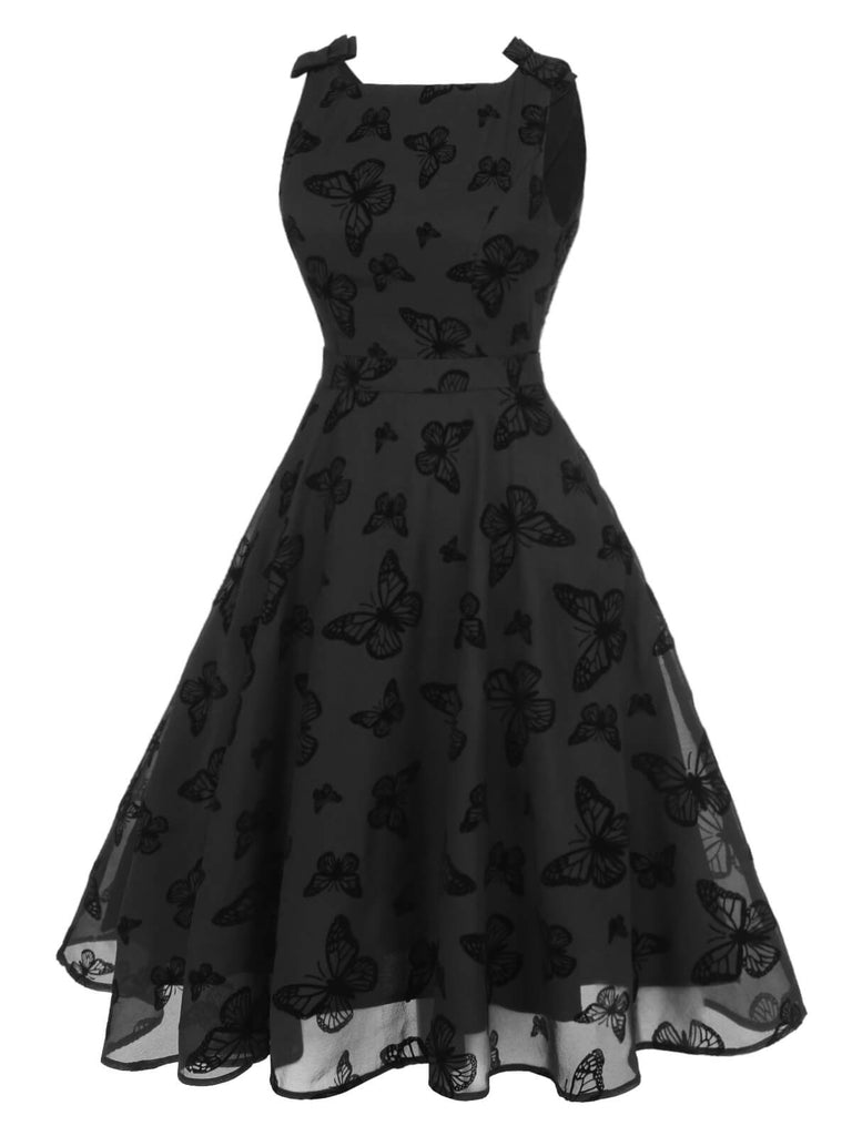 Black 1950s Butterfly Flocking Mesh Dress, vintage dress, retro fashion, rockabilly, pin-up fashion - perfect for women who love vintage and retro fashion