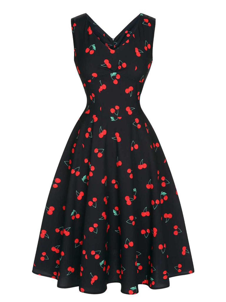 Black 1950s Cherry Sleeveless Dress — a 1950s silhouette that turns sidewalks into runways