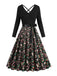 Black 1950s Christmas Print V-Neck Cross Back Dress - vintage dress, retro fashion, rockabilly