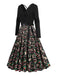 Black 1950s Christmas Print V-Neck Cross Back Dress - vintage dress, retro fashion, rockabilly