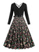 Black 1950s Christmas Print V-Neck Cross Back Dress - vintage dress, retro fashion, rockabilly