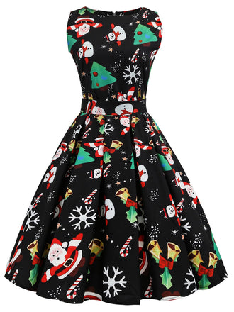 She slips into this Black 1950s Christmas Santa Claus Candy Dress and suddenly it's a 1950s daydream