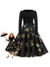Black 1950s Christmas Snowflake Ribbon Belt Dress - vintage dress, retro fashion, rockabilly