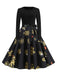 Black 1950s Christmas Snowflake Ribbon Belt Dress - vintage dress, retro fashion, rockabilly