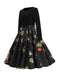 Black 1950s Christmas Snowflake Ribbon Belt Dress - vintage dress, retro fashion, rockabilly