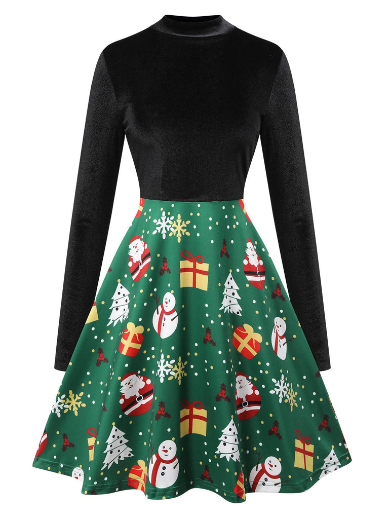 Black 1950s Christmas Stand Collar Velvet Dress, vintage dress, retro fashion, rockabilly, pin-up fashion - perfect for women who love vintage and retro fashion