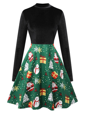 Black 1950s Christmas Stand Collar Velvet Dress, vintage dress, retro fashion, rockabilly, pin-up fashion - perfect for women who love vintage and retro fashion