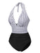 Black 1950s Deep V-Neck Stripe Swimsuit, vintage swimsuit, pin-up swimwear - perfect for women who love vintage and retro fashion