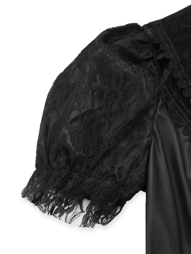 Black 1950s Evil Vampire Puff Sleeve Mesh Dress - vintage dress, retro fashion, rockabilly