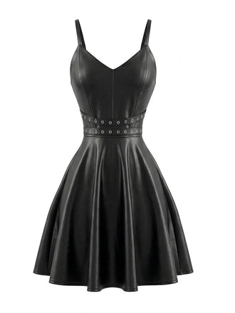 Black 1950s Faux Leather Waist Sleeveless Dress, vintage dress, retro fashion, rockabilly, pin-up fashion - perfect for women who love vintage and retro fashion