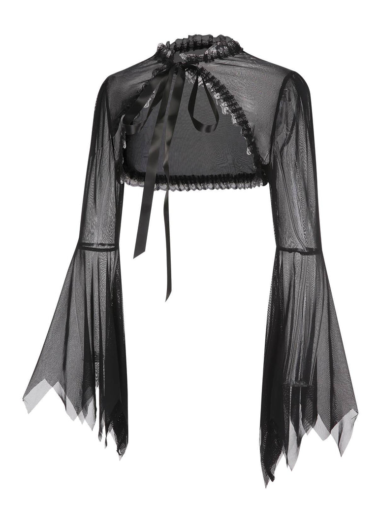 Black 1950s Flare Sleeved Lace-Up Sheer Cape, vintage fashion, retro style - perfect for women who love vintage and retro fashion