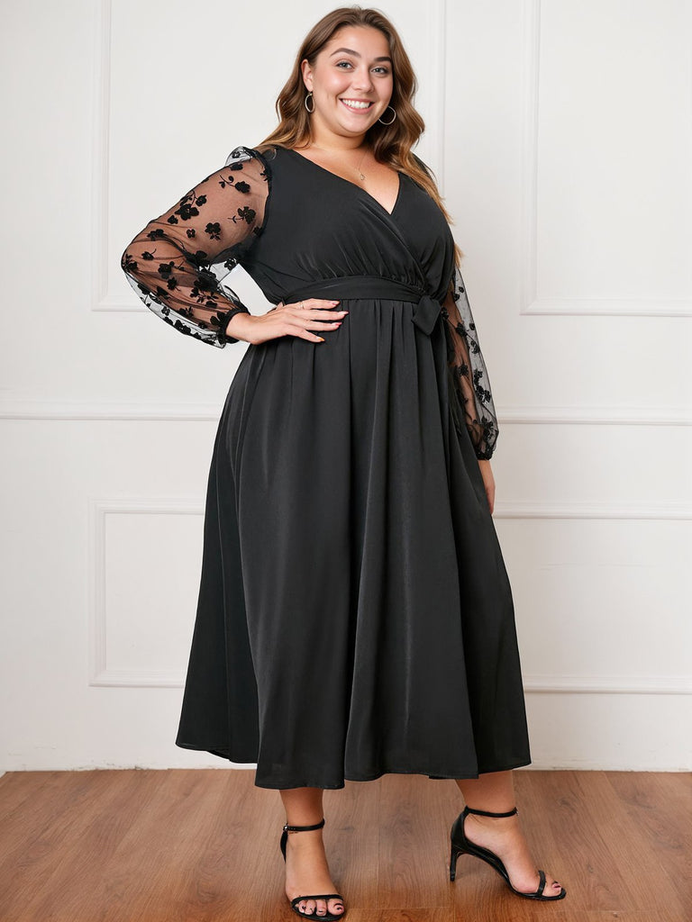 Black 1950s Floral Mesh Sleeves Dress — vintage elegance for the modern woman