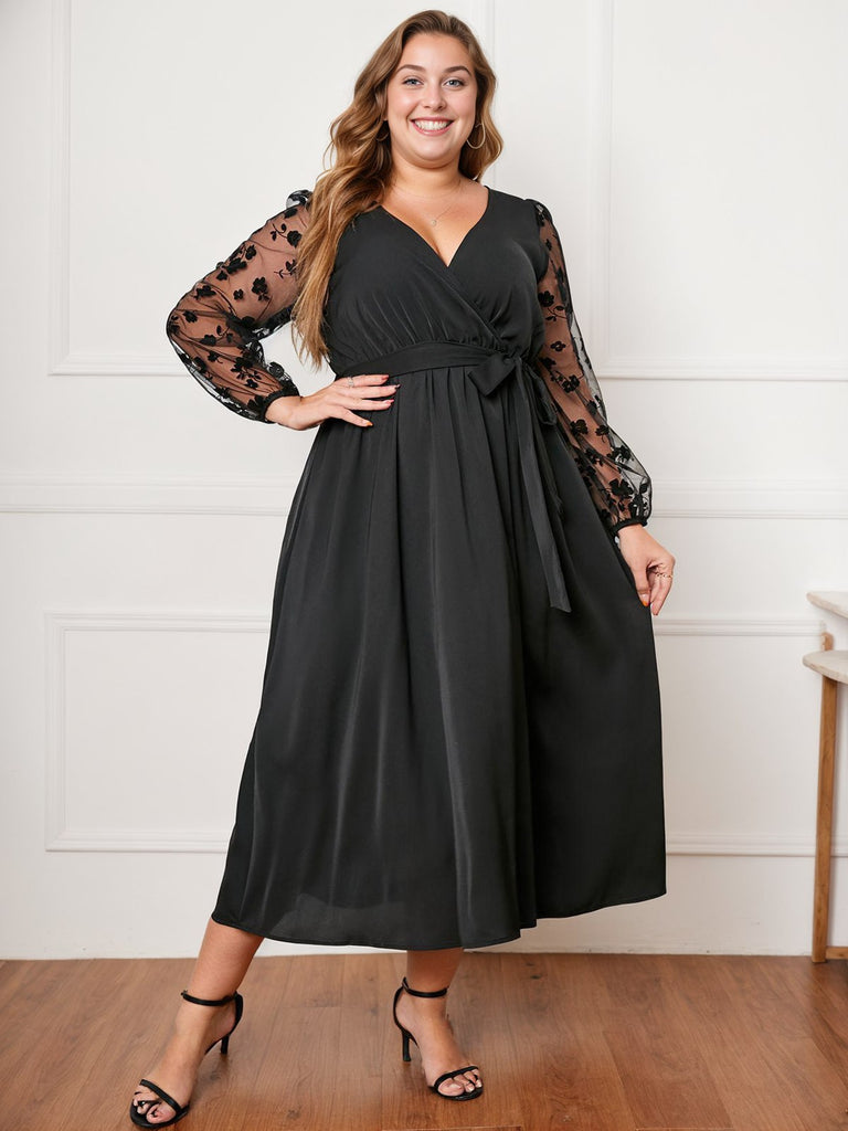 Black 1950s Floral Mesh Sleeves Dress: timeless style reimagined
